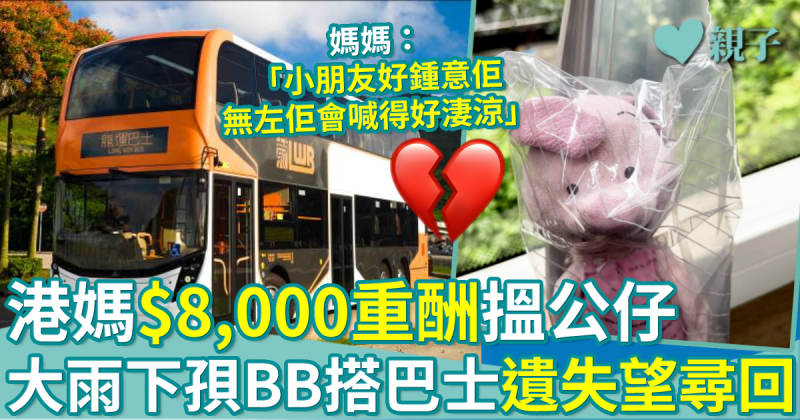 尋找失物︳港媽以$8,000重酬搵公仔　大雨下搭巴士遺失至愛：獨一無二取代唔到