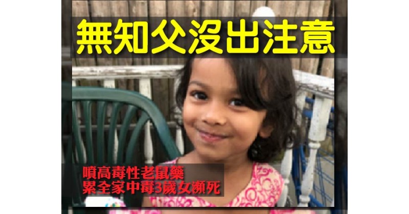 【無知父沒出注意】噴高毒性老鼠藥 累全家中毒3歲女瀕死