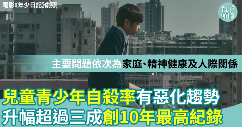 學童輕生｜兒童青少年自殺率有惡化趨勢　 升幅超過三成　創10年最高紀錄